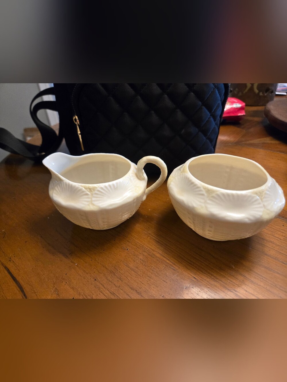 Balleek Ivory Ceramic Creamer and Sugar Set